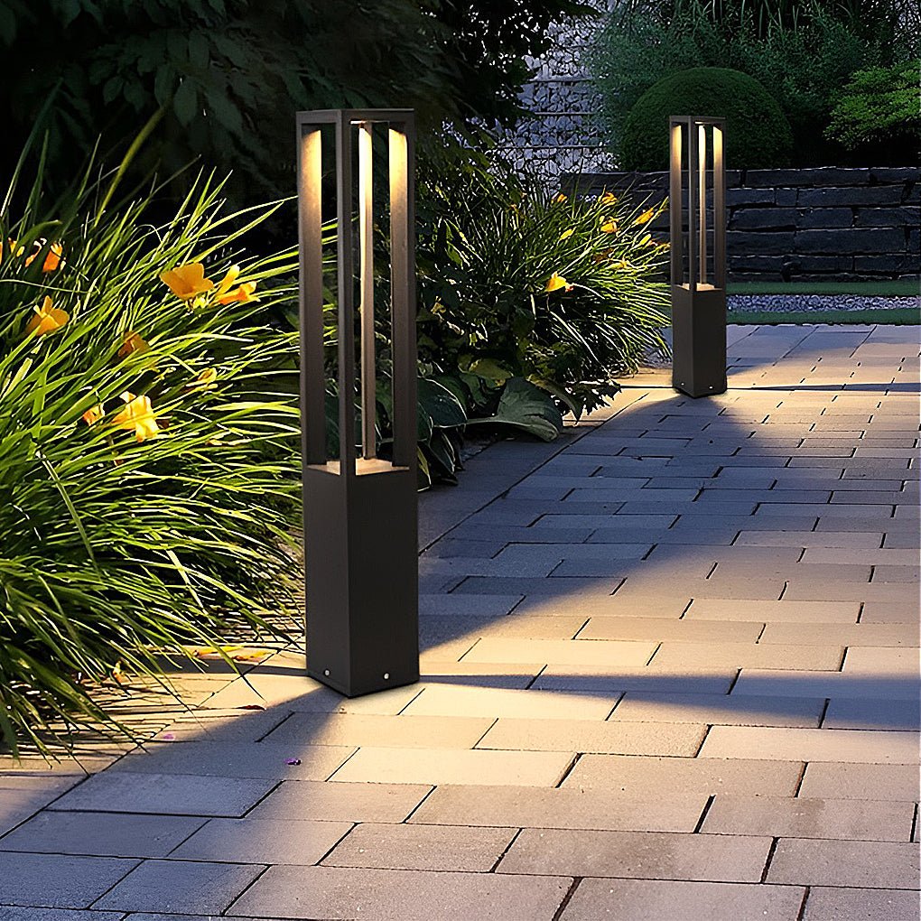 Black 4-Beam LED Bollard Light 7W Waterproof Garden Path Lamp