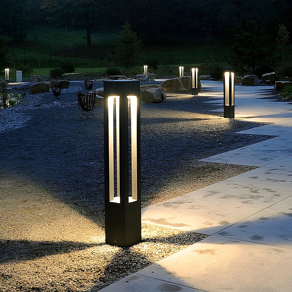 Black 4-Beam LED Bollard Light 7W Waterproof Garden Path Lamp