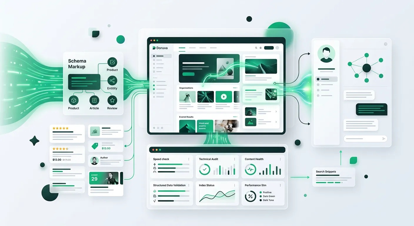 Structured data, AI visibility and SEO testing illustration
